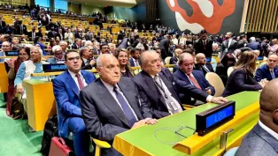 وفد الجزائر، برئاسة وزير الدولة وزير الشؤون الخارجية، خلال مشاركته في أشغال الجمعية العام للأمم المتحدة، الصورة: وزارة الخارجية.