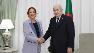 سيغولين روايال، رئيسة جمعية الصداقة الجزائرية - الفرنسية، يوم استقبالها من طرف رئيس الجمهورية، عبد المجيد تبون، شهر جانفي الماضي، الصورة: رئاسة الجمهورية.