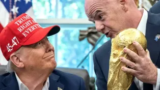جياني أنفانتينو، رئيس "الفيفا" (على اليمين) مع الرئيس الأمريكي، دونالد ترامب، الصورة: ح.م.