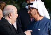 الرئيس عبد المجيد تبون (على اليسار)، رفقة رئيس الإمارات العربية المتحدة، محمد بن زايد، الصورة: ح.م.