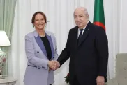 سيغولين روايال، رئيسة جمعية الصداقة الجزائرية - الفرنسية، يوم استقبالها من طرف رئيس الجمهورية، عبد المجيد تبون، شهر جانفي الماضي، الصورة: رئاسة الجمهورية.