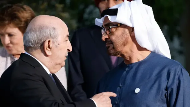 الرئيس عبد المجيد تبون (على اليسار)، رفقة رئيس الإمارات العربية المتحدة، محمد بن زايد، الصورة: ح.م.